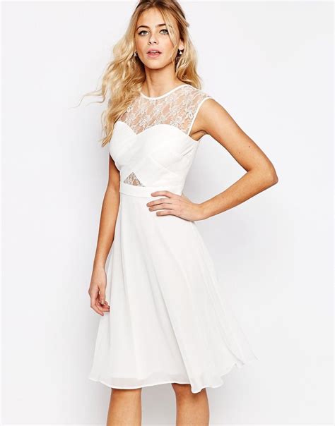 Elise Ryan Lace Top Midi Skater Dress With Cross Front Ivory Midi