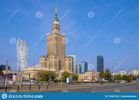 Warsaw Poland Panoramic View Of The Warsaw City Center With Culture