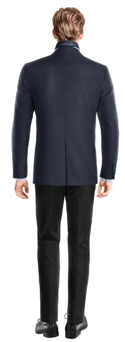 Navy Blue Suit Jacket With Customized Threads With Padded Waistcoat Piece