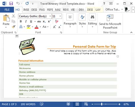 travel itinerary word template