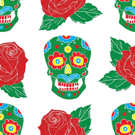 Day Of The Dead Seamless Patternhanddrawn Sugar Skulls And Roses