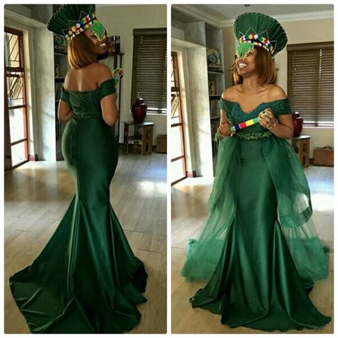 Clipkulture Zulu Tsonga Bride In Beautiful Green Off Shoulder Traditional Wedding Dress And
