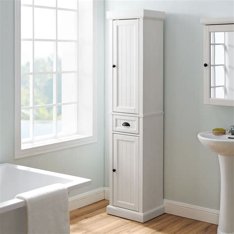 Crosley Seaside Tall Linen Cabinet White Banyo mobilyası Banyo depolama Dolap