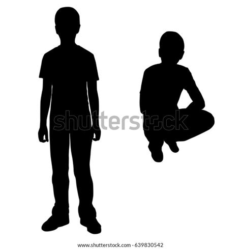 Vector Silhouette Two Boys Standing Sitting Stock Vector Royalty Free