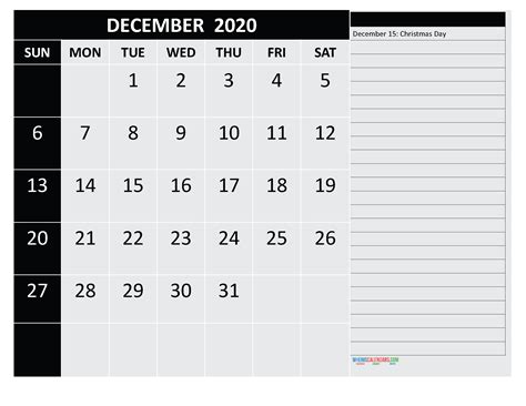 Free Printable December 2020 Calendar With Holidays
