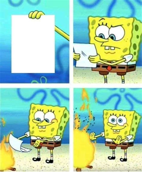 This meme template had to be put to good use. Spongebob Burning Paper - Meme Template and Creator