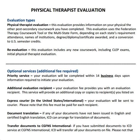 Physical Therapy Evaluation Templates