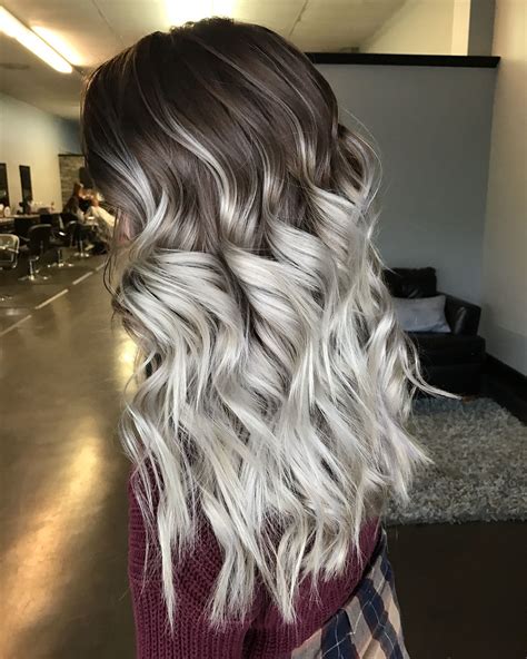 Super Icey Silver Ombre And Balayage With An Ashy Brown Shadow Root