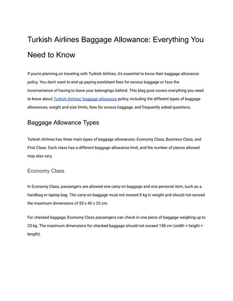 Turkish Airlines Baggage Allowance Everything You Need To Know By