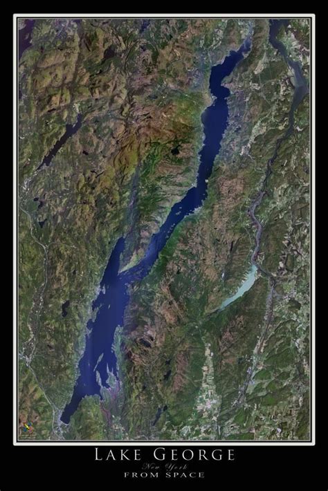 The Lake George New York Satellite Poster Map Lake George Map Poster