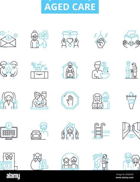 Aged Care Vector Line Icons Set Aging Care Elderly Assisted Supportive Nursing Retirement