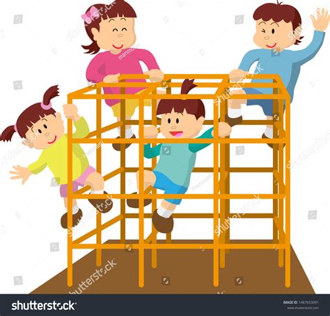 Kids Playing Jungle Gym Stock Vector Royalty Free 1487653091