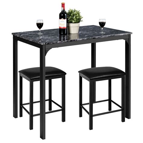 Buy Costway 3 Piece Counter Height Dining Set Faux Marble Table 2
