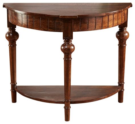 It's made from engineered and solid wood in a white painted finish. Half Round Console With Shelf, Pecan Finish - Traditional - Console Tables - by Orchard Creek ...