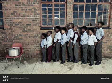 Boys Waiting In A Lunch Line At School Stock Photo Offset