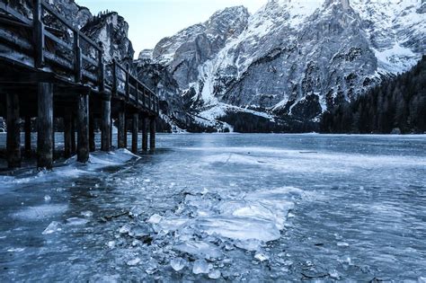 Lake Braies Dolomites South Tyrol Italy Frozen Lake South