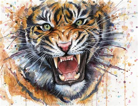 Tiger Kunstdruck Tiger Aquarell Brüllen Tiger Malerei Etsy de