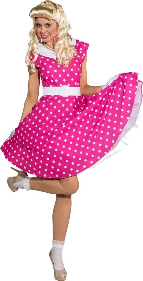 Ladies Pink Polka Dot 50s Fancy Dress Costume Fancy Dress Costumes