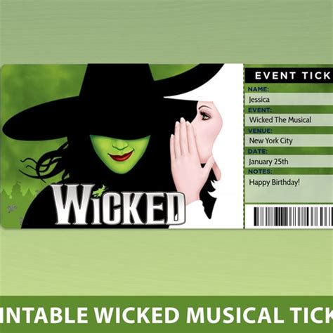 Printable Wicked Broadway Surprise Ticket Editable Musical Etsy