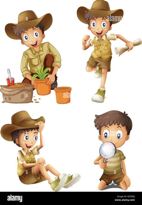 Boy Doing Different Activities Illustration Stock Vector Image And Art