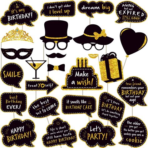 Buy Premium Birthday Photo Booth Props Kit Black Gold Party Decorations No Glitter