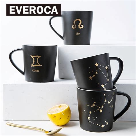 Twelve Constellation Ceramic Mugs 600ml Milk Coffee Water Mug Black