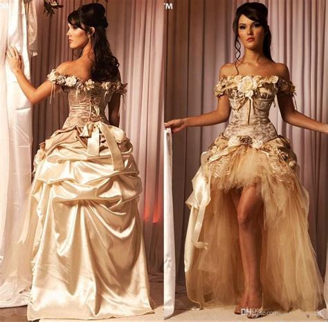 Discount Vintage Victorian Champagne Wedding Dresses Lace