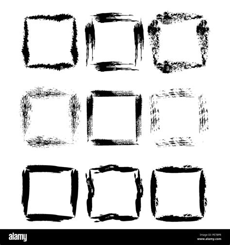 Set Of Grunge Square Frames Collection Of Black Borders Vector