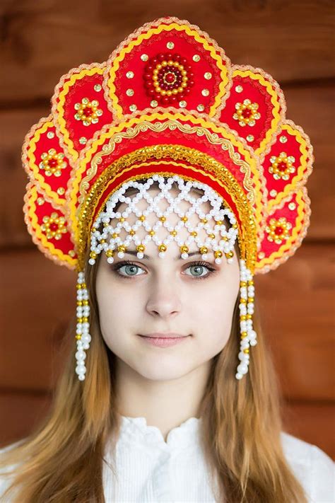 Russian Beauty With Kokoshnik Costume Crown Folk Dresses Russian