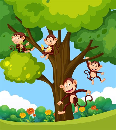 Monkey Playing At The Tree 432741 Vector Art At Vecteezy