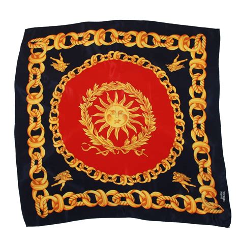 Versace Red Gold And Navy Silk Chain Print Scarf At 1stdibs Versace