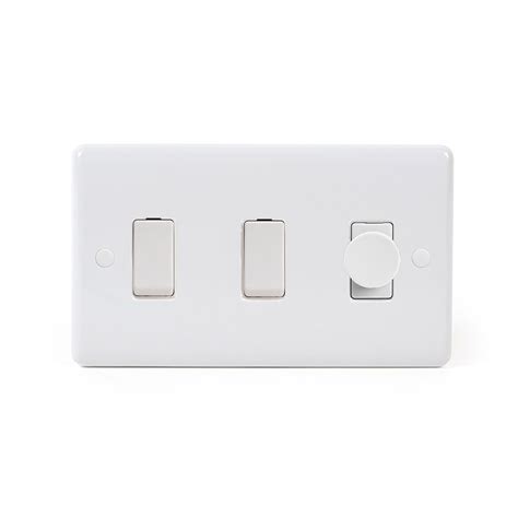 Lieber White Plastic 3 Gang Light Switch With 1 Dimmer 2x 2 Way Switch