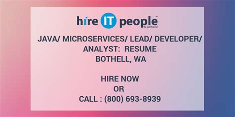 I will create two microservices using asp.net core 3.1. Java/Microservices/Lead/Developer/Analyst: Resume Bothell, WA - Hire IT People - We get IT done