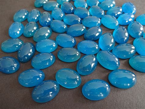 X Mm Natural Blue Agate Cabochon Dyed Bright Blue Agate Cab Oval