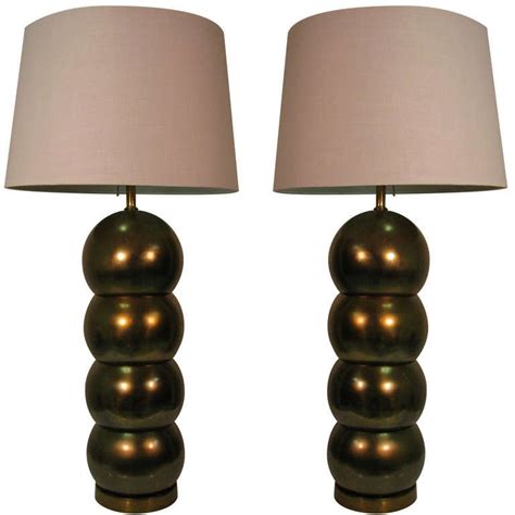 Pair Of Mid Century Brass Stacked Ball Table Lamps By George Kovacs At