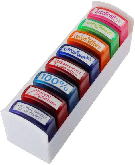 Teacher Stamps Set Colorful Self Inking Mess Free Motivation School