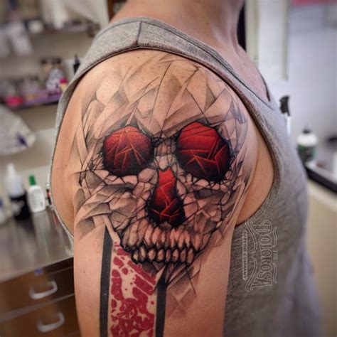 Flower tattoo designs can be large, small, black, grey, white, colorful, or anything in between. Grey and Red Skull on Shoulder | Best Tattoo Ideas Gallery