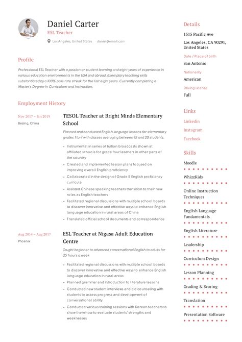 esl teacher resume sample writing guide resumevikingcom