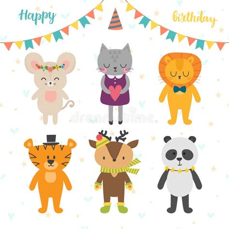 Birthday Background Happy Animals Cartoon Stock Illustrations 8969