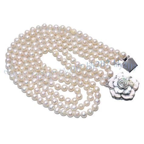 3rows Natural 6 7mm Akoya Freshwater Cultured White Pearl Beads