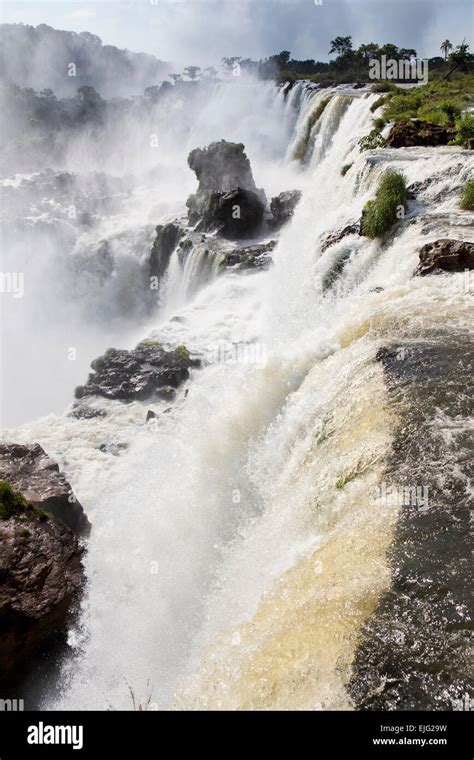 Argentina Iguazu Falls Water Flowing Over San Martin Mbigua And
