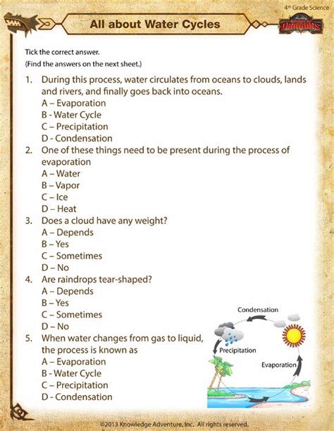Free Printable Science Worksheet And Answer Key 4th Grade