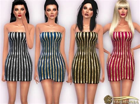 The Sims Resource Sequins Embroidered Stripes Strapless Dress By