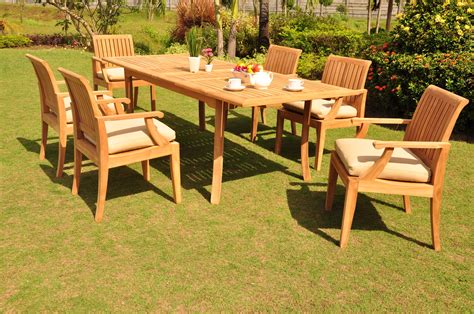 Teak Dining Set6 Seater 7 Pc 94 Double Extension Rectangle Table
