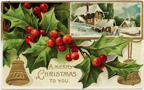 Holly And Berries Vintage Christmas Postcard ~ Free Download Old
