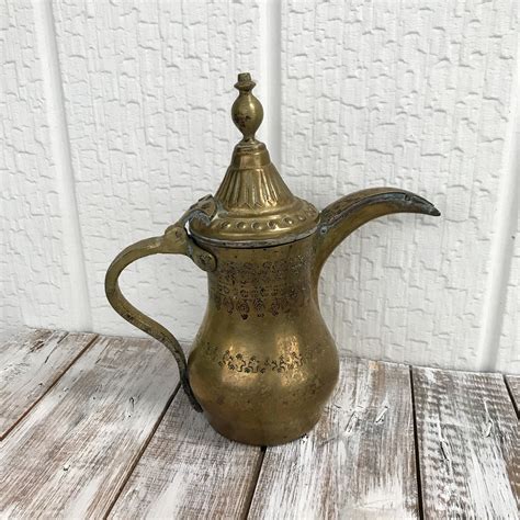 Brass Dallah Coffee Pot With Ornate Engraved Details Arabic Coffee
