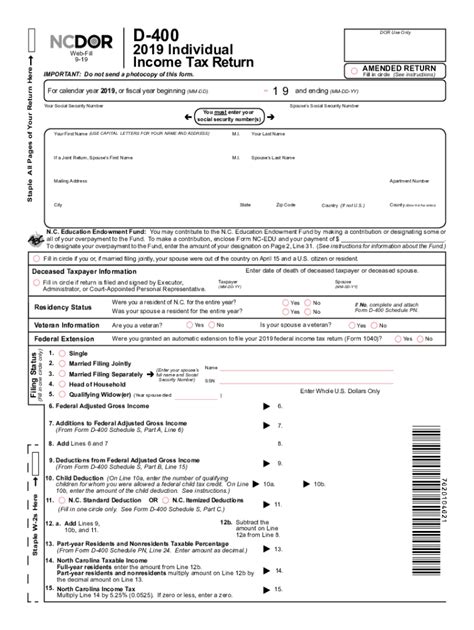 Nc D400 2019 2024 Form Fill Out And Sign Printable Pdf Template