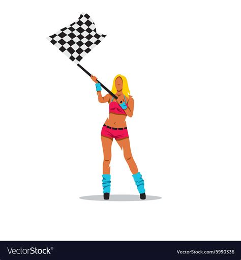 Beautilful Girl Waving Racing Flag Royalty Free Vector Image