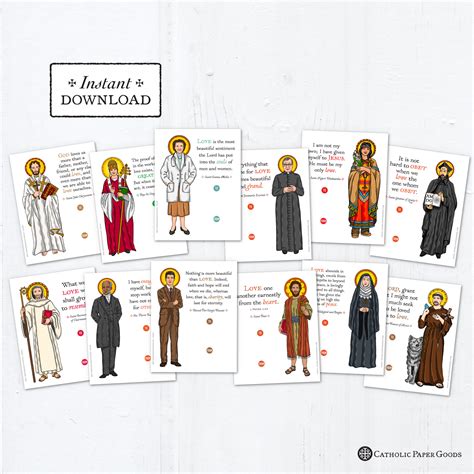 Catholic Saints Valentine Exchange Cards Bundle Of 36 Full Color