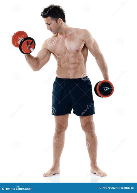 Man Weights Exercises Isolated Stock Photo Image Of Muscular